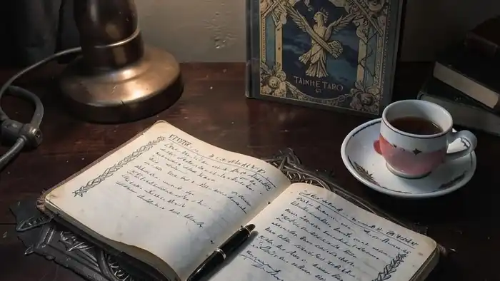 Анализ своих раскладов Таро — журнал, Кельтский крест, ручка и чашка чая