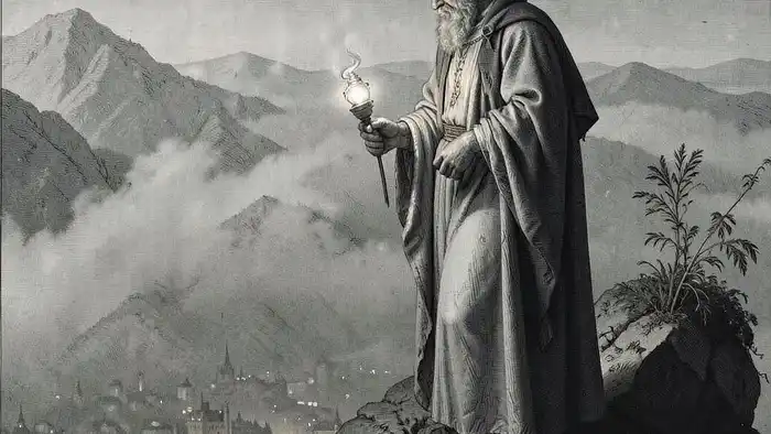 Аркан Отшельник в таро — мудрец с фонариком на вершине холма