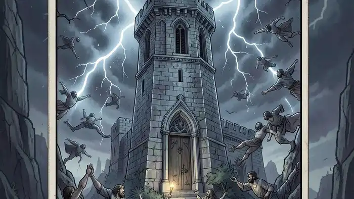 Башня предостережение таро – изображение карты с молнией и падающими фигурами