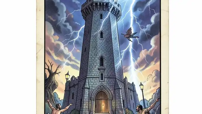 Башня совет таро — изображение карты Таро с молнией и падающими людьми