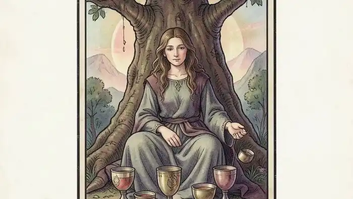 Четверка Кубков – иллюстрация карты Таро с символикой