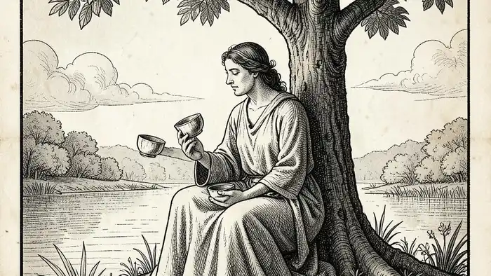 Четверка Кубков — изображение карты Таро с символикой