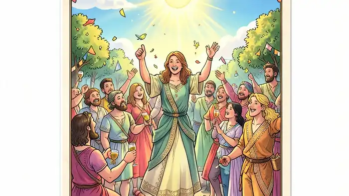 Четверка Жезлов карта таро – изображение празднования и успеха