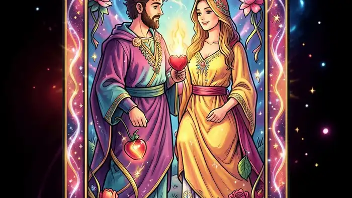 Четверка Жезлов на любовь таро иллюстрация