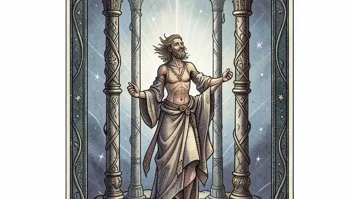 Четверка Жезлов предостережение изображение карты Таро