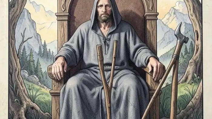 Четверка Жезлов совет карты таро — изображение человека в покое, окруженного жезлами, символизирующим осознанную паузу