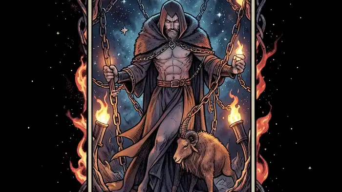 Дьявол действия таро – изображение карты с цепями и светом