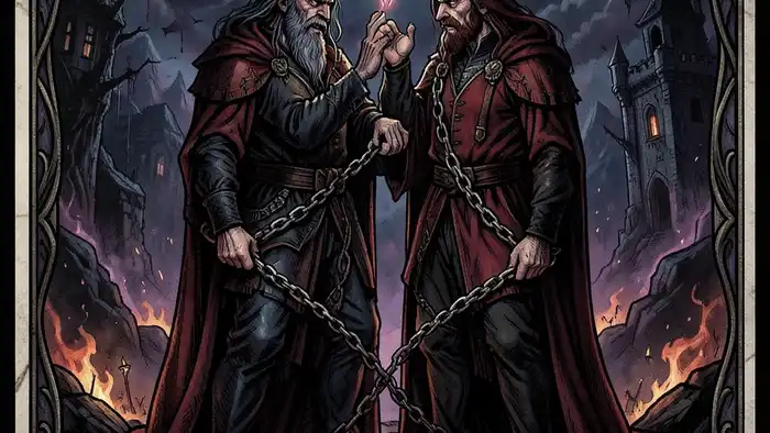 Дьявол таро на любовь — карта с цепями, символизирующая привязанности в отношениях