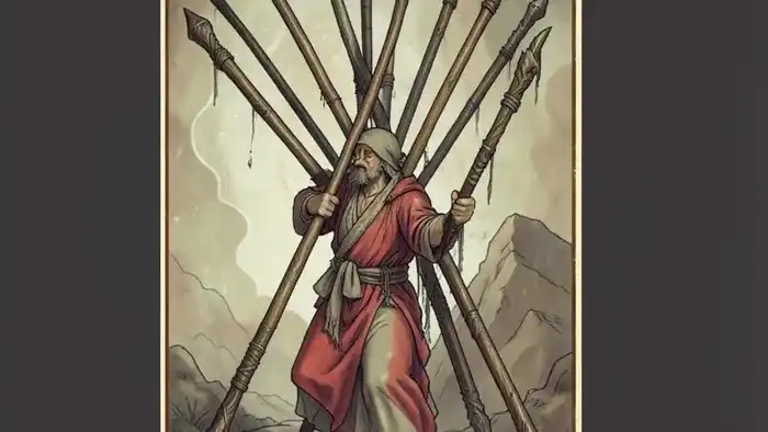 десятка жезлов чувства таро карта с тяжёлым грузом