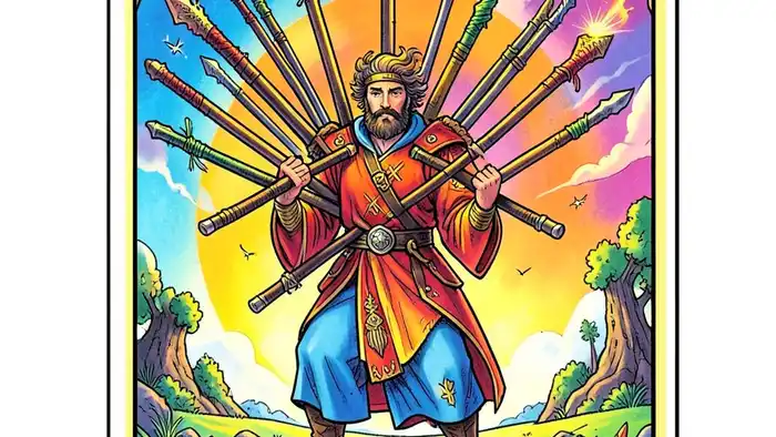 Десятка Жезлов карта Таро — символ тяжести и победы