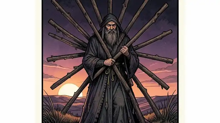 Десятка Жезлов карта Таро иллюстрация