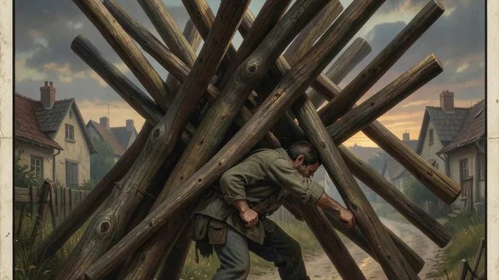 Десятка Жезлов Таро - человек, несущий непосильную ношу из десяти жезлов