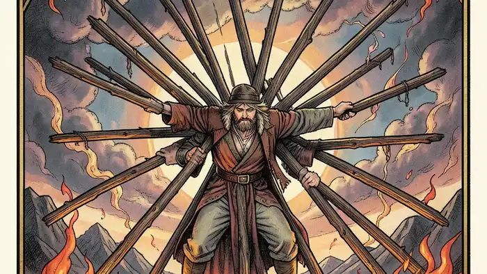 десятка жезлов таро иллюстрация