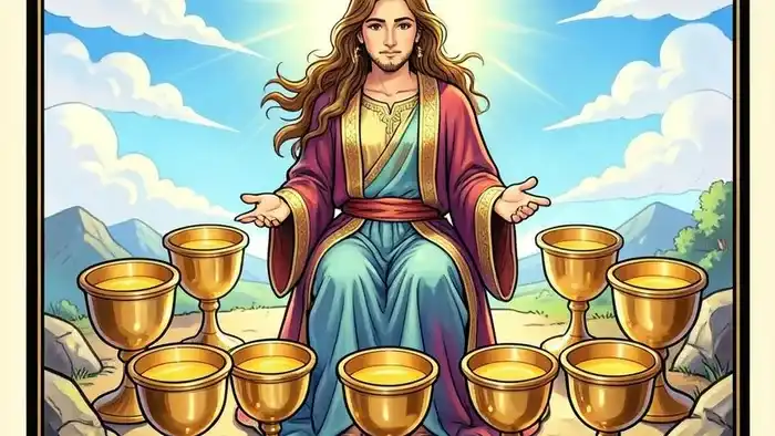 Девятка Кубков в раскладе Таро – изображение карты с девятью кубками