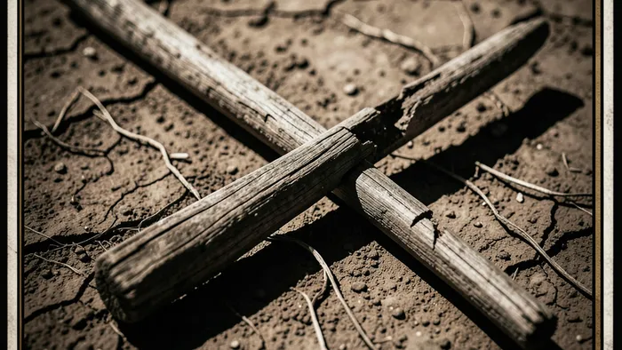 Перевернутая Девятка Жезлов Таро - сломанный жезл на иссушенной земле как символ истощения защиты.