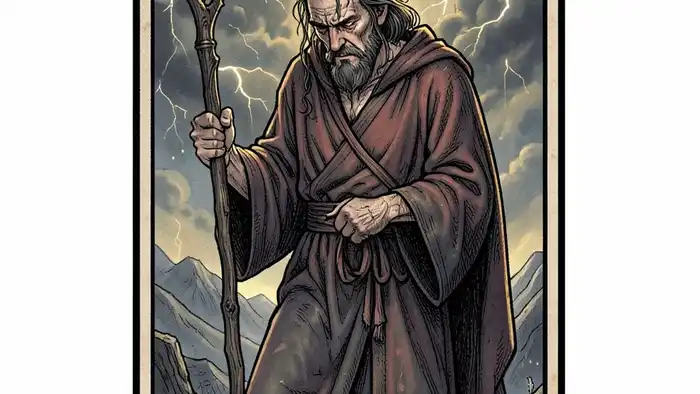 Девятка Жезнов — изображение карты Таро