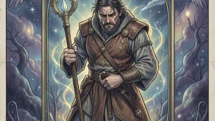 Девятка Жезнов на здоровье Таро – изображение карты с символикой восстановления энергии