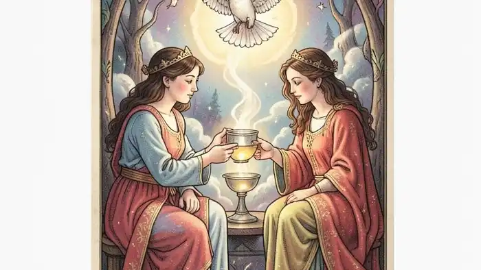 Двойка Кубков — изображение карты Таро с двумя фигурами, обменивающимися кубками