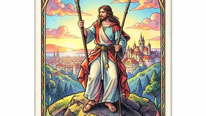 Двойка Жезлов изображение карты Таро