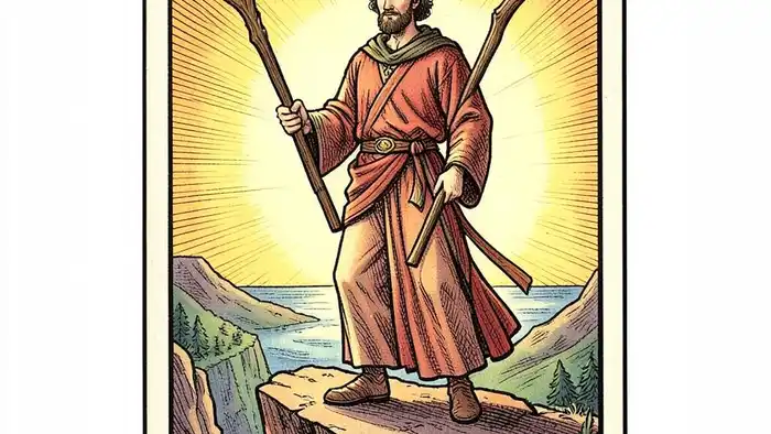 Двойка Жезлов — изображение карты Таро в стиле Уэйта