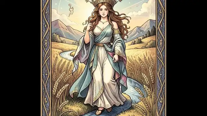 Императрица карта года таро — иллюстрация с символикой сада и Венеры