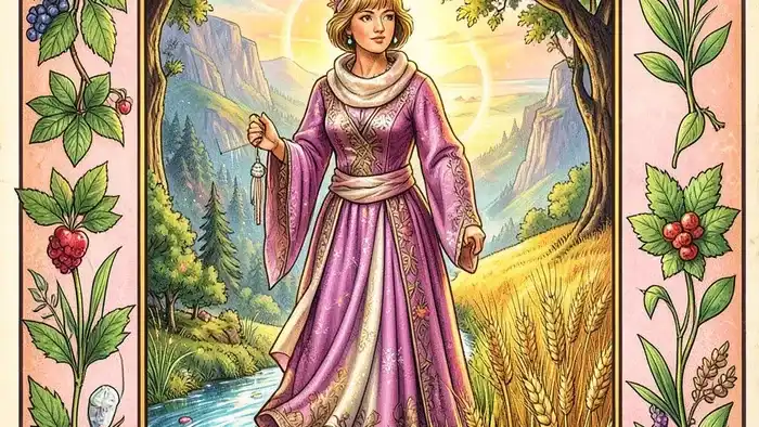 Императрица на здоровье таро — иллюстрация карты с символами здоровья