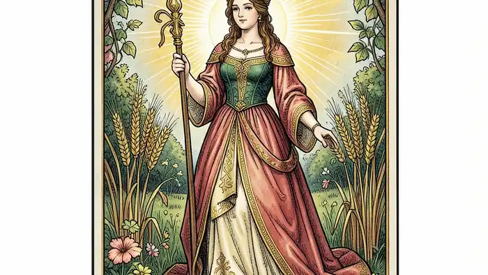 Императрица значение таро — иллюстрация карты Таро с садом и пшеницей