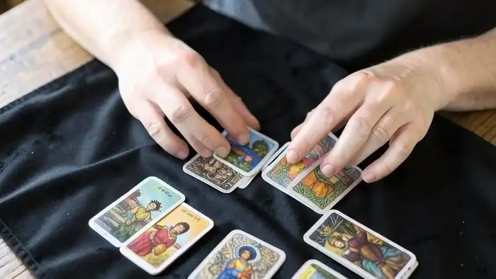 как раскладывать карты на столе — Кельтский крест на бархатной поверхности