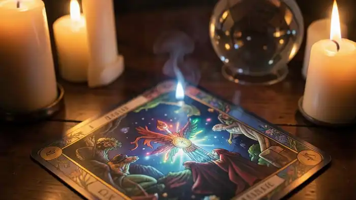 карта будущего в раскладе изображение с колодой Таро и свечами