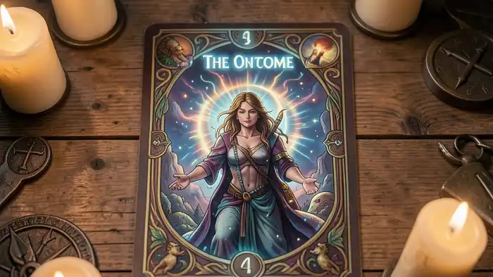 карта итога в раскладе изображена на столе с таинственной атмосферой