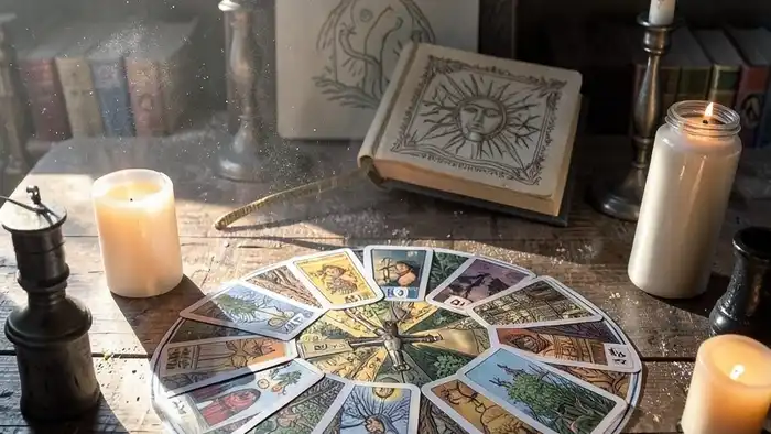 Большой расклад Таро — Кельтский крест на деревянном столе