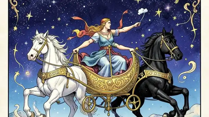 Колесница чувства таро – иллюстрация карты Тарота с героем и лошадьми