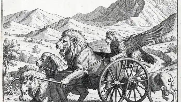 Колесница действия таро — архетипическая схема движения души через 22 Старших Аркана с символами льва, сфинкса, орла и быка
