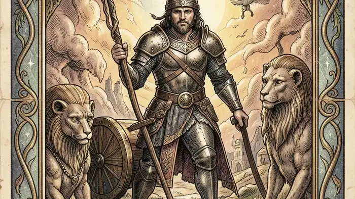 Колесница на здоровье таро — иллюстрация карты с воином и сфинксами