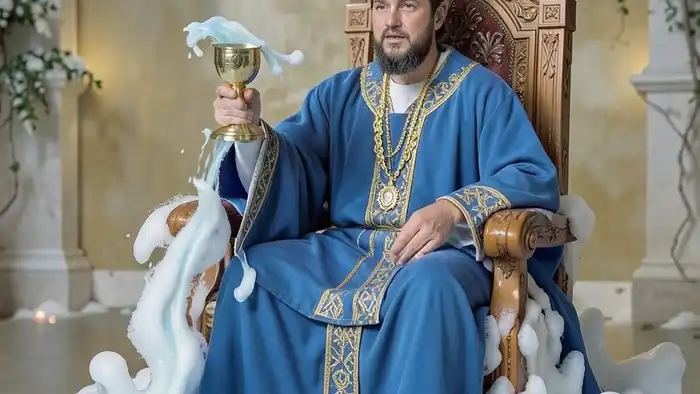 Король Кубков мысли таро — архетип эмоциональной мудрости с кубком, из которого бьёт волна, не выливаясь