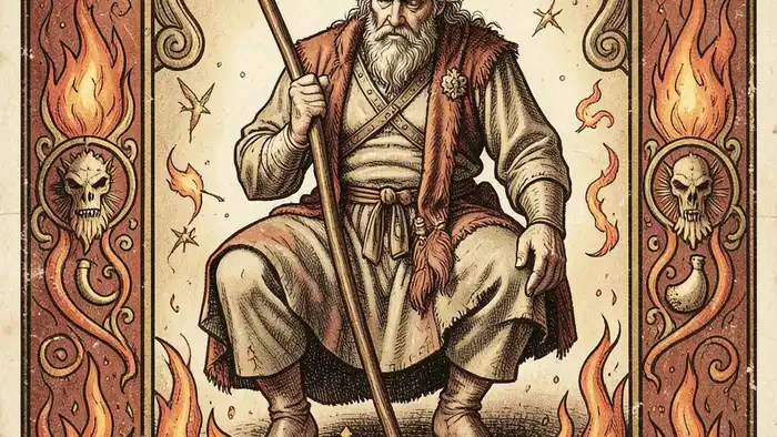 Король Жезлов перевернутая таро — иллюстрация карты