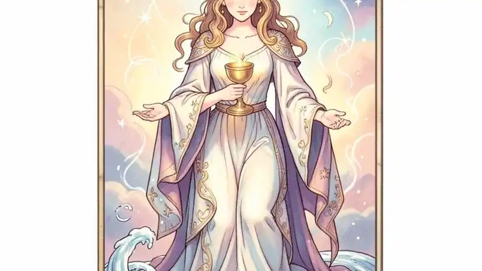 Королева Кубков на деньги таро изображение карты с символикой финансов