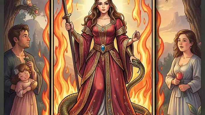 Королева Жезлов на любовь таро изображение