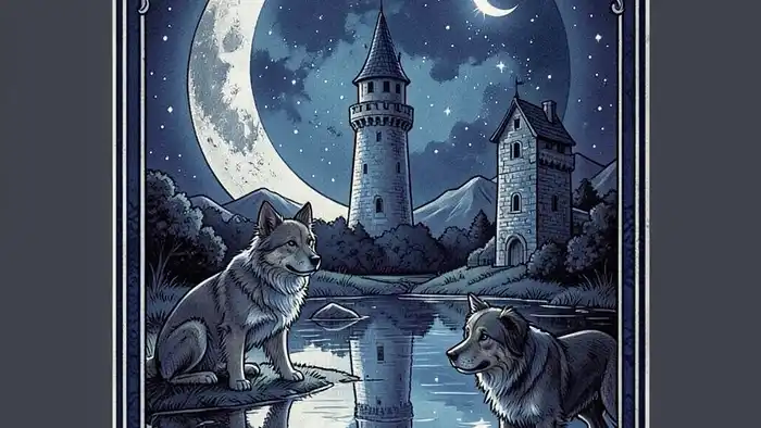 Луна предостережение таро — иллюстрация карты Луны с собаками и башней