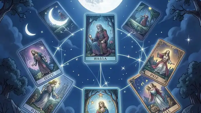 Луна ситуация таро — мистическая иллюстрация расклада под полнолнием
