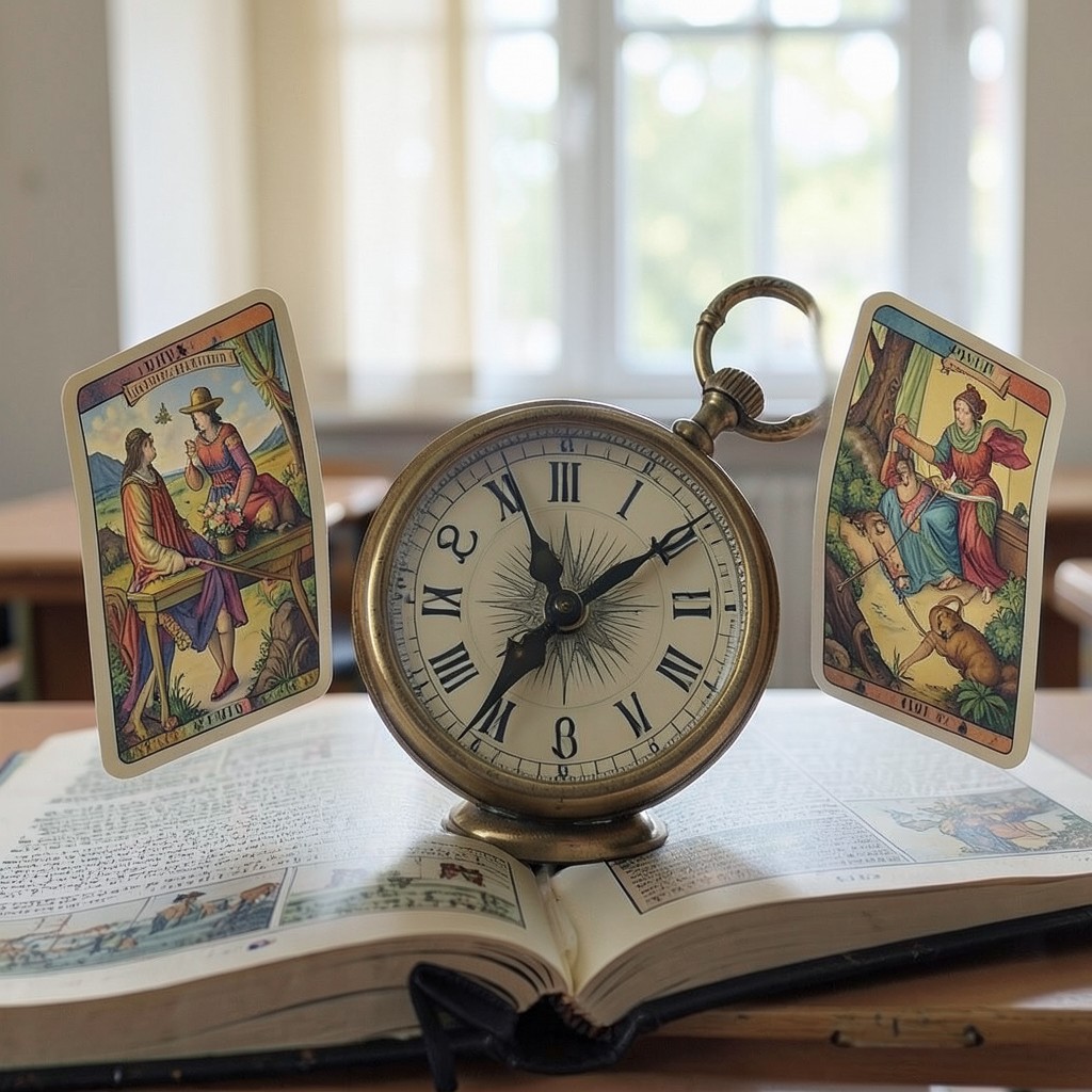 Расклад Таро Компас на школу ребенка: компас и карты на учебнике