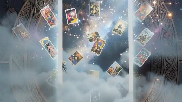 онлайн расклад таро бесплатно — визуализация расклада из плавающих карт в цифровом пространстве