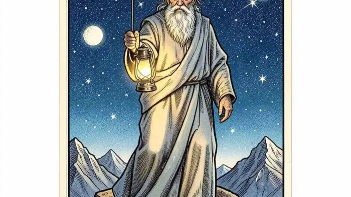 Отшельник описание карты таро — изображение старца с фонарём на вершине горы