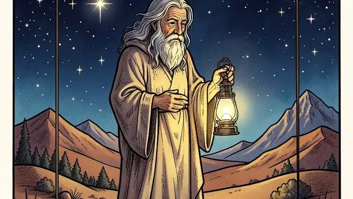 Отшельник в работе таро — изображение карты с фонарём в пустыне