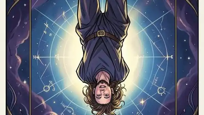 Повешенный сочетание таро — иллюстрация карты с мистическим фоном