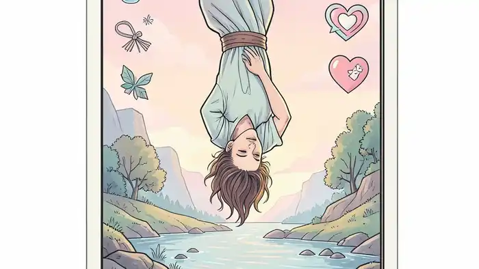 Повешенный в отношениях таро — иллюстрация карты с символикой любви