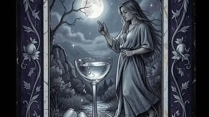 Пятерка Кубков перевернутая таро — иллюстрация карты