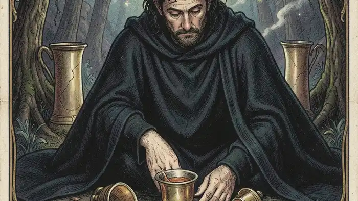 Пятерка Кубков предостережение таро — изображение карты