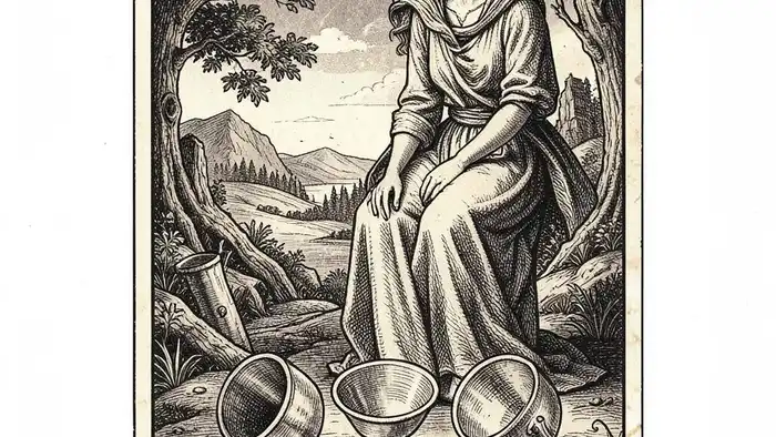 Пятерка Кубков значение таро — иллюстрация карты с опрокинутыми и стоящими кубками