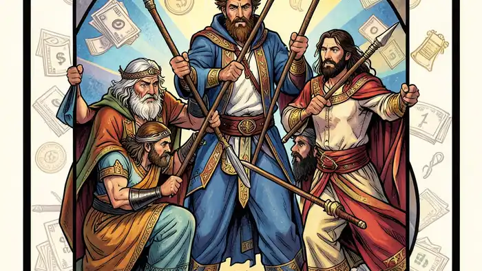 Пятерка Жезлов на деньги таро – динамичная карта с символикой финансовой энергии